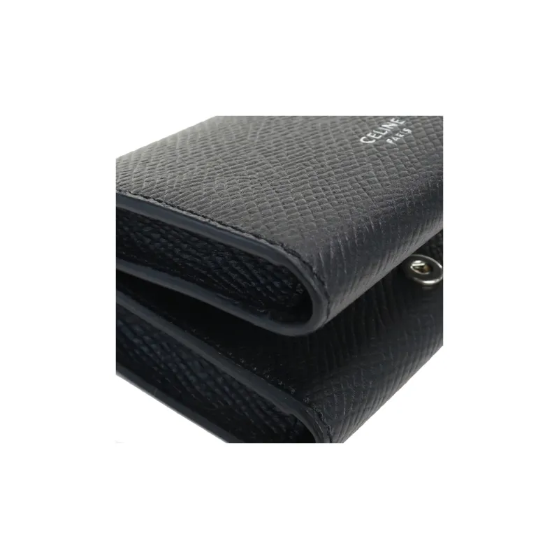 CELINE Calfskin Business Card Holder Card Case Men's Black-3