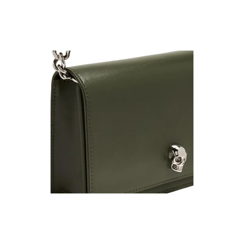 Alexander McQueen Skull Cow Leather Portable Crossbody Bag, Shoulder Bag Women's Dark Green-2