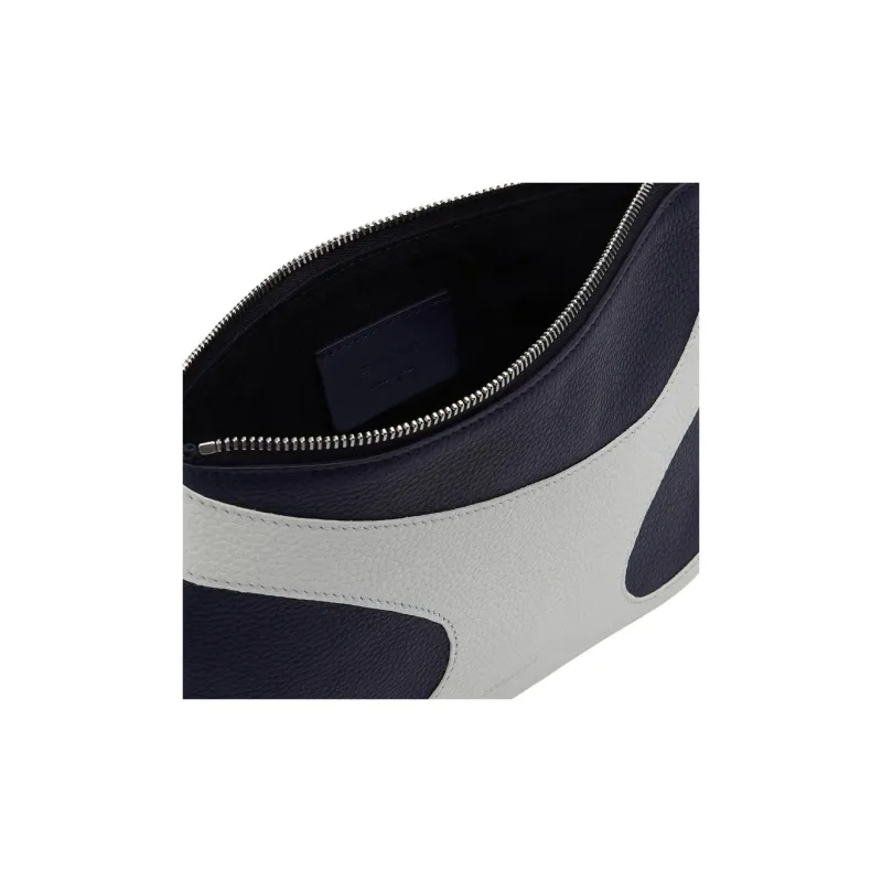 FERRAGAMO Calfskin Clutch Men's Optical White & Midnight Blue-3
