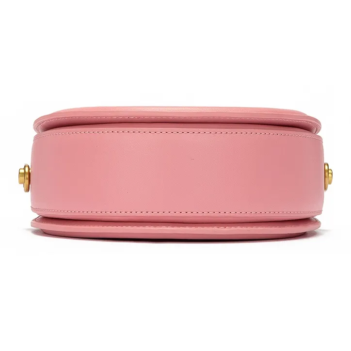 ROBERTA DI CAMERINO Cow Leather Small Round Bag, One Shoulder Handbag Medium Size Women's Ecru/Rose Red-8