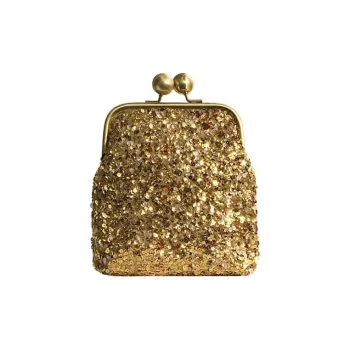 COIN QIAN Crushed Stone Glass Beads PVC Shoulder Bag Crossbody Bag Small Size Women's Gold/Silver