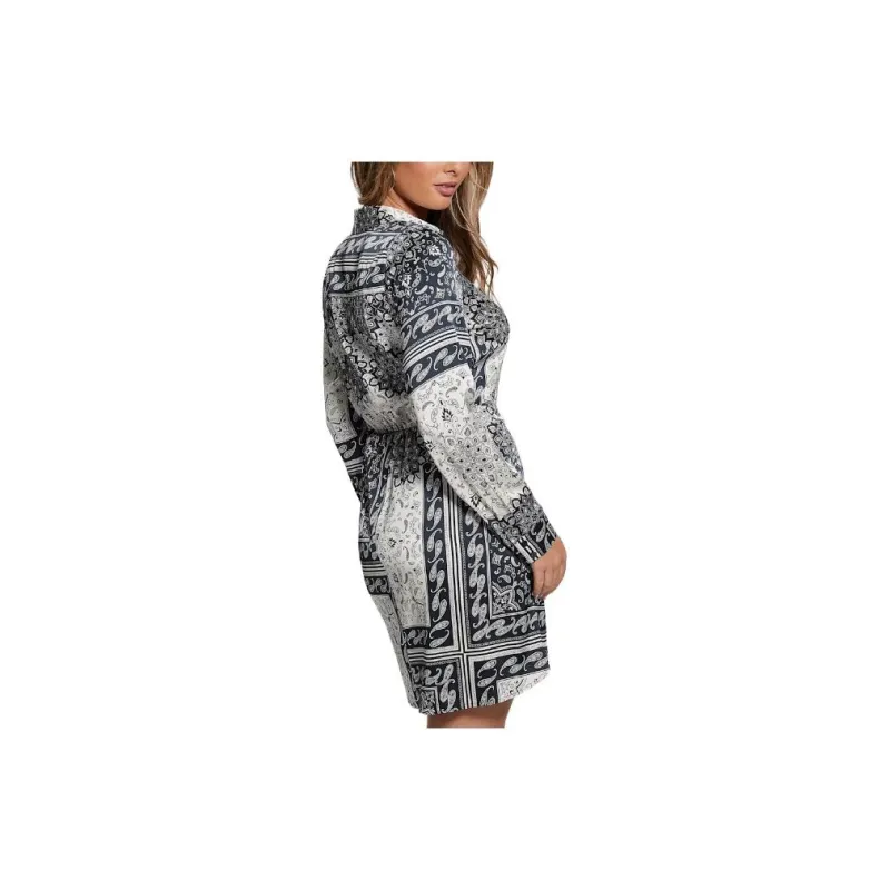 GUESS Eco Alya Printed Dress Long-Sleeved Dresses Women's Black White-2