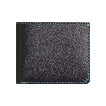 HERMES Evergrain With Evercolor Calfskin Wallet Mini Women's Black With Plaid Blue