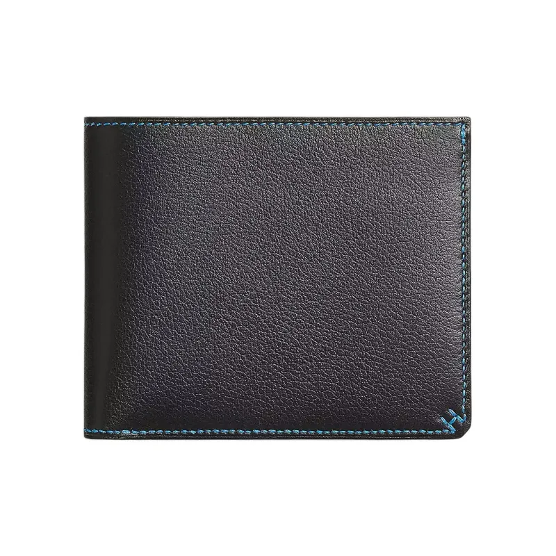 HERMES Evergrain With Evercolor Calfskin Wallet Mini Women's Black With Plaid Blue-0