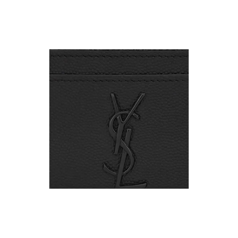 SAINT LAURENT MonogramCASSANDRE Grained Embossed Leather Card Clip Card Holder Men's Black-4