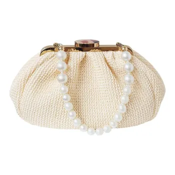 COIN QIAN Linen And Acrylic Plastic Dumpling Bag Banquet Handbag Small Size Women's White Moonlight