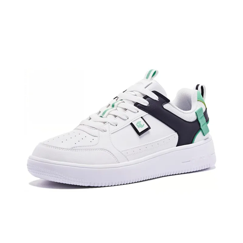 QIAODAN Anti Slip Wear Resistant Low Top Skateboard Shoes Men's White Green-2