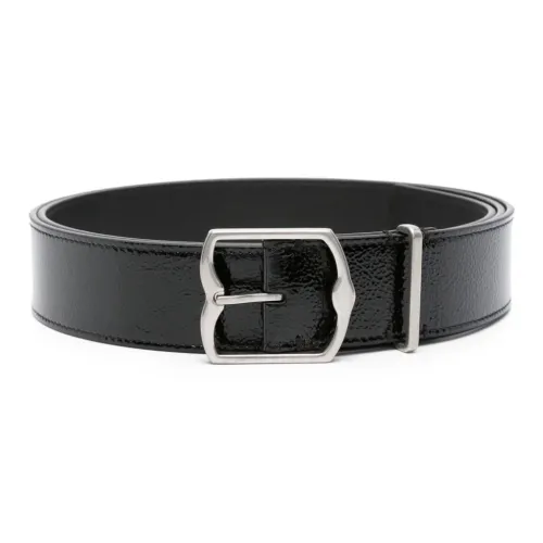 BALLY Egg Stone Textured Pin Buckle Leather Belts Men's Black Width: 3CM