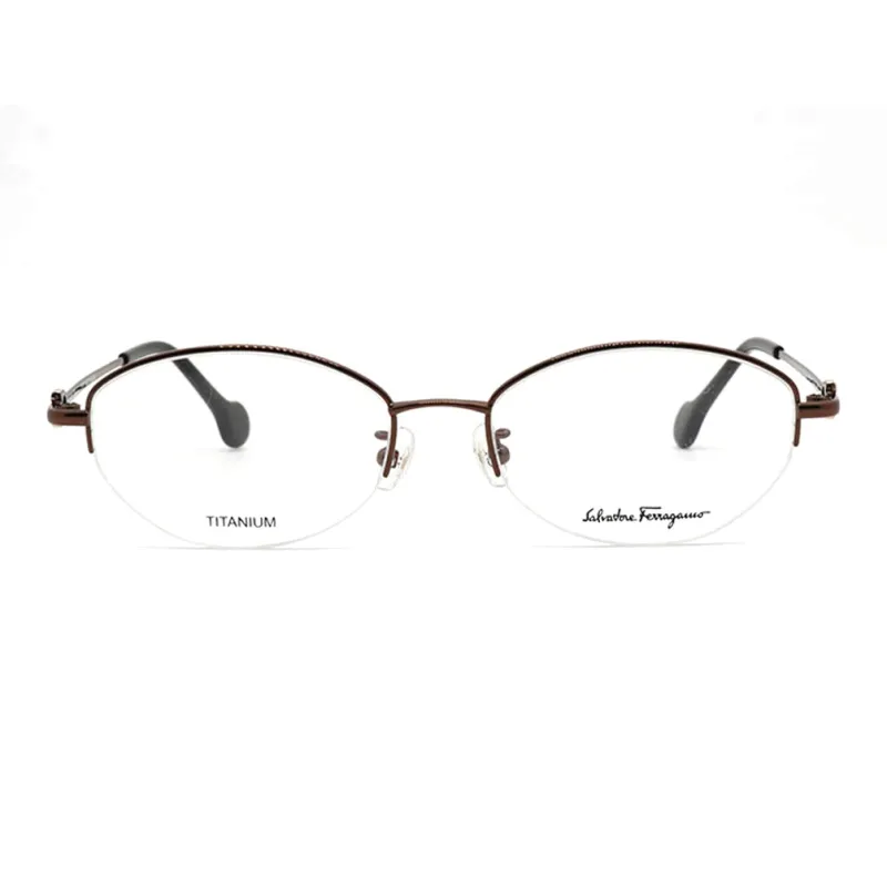 FERRAGAMO Plate Frame Metal Irregular Shape Eyeglass Frames Unisex Brown-1