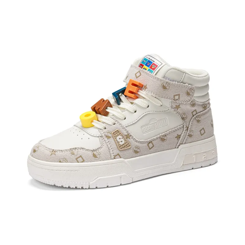 SESAME STREET Skateboard Shoes Unisex High Top Black & White/Denim Blue/Beige Apricot/Black-23