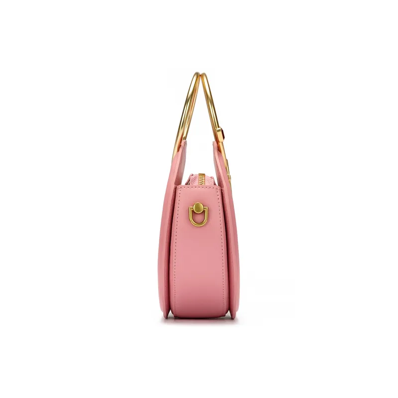 ROBERTA DI CAMERINO Cow Leather Small Round Bag, One Shoulder Handbag Medium Size Women's Ecru/Rose Red-7