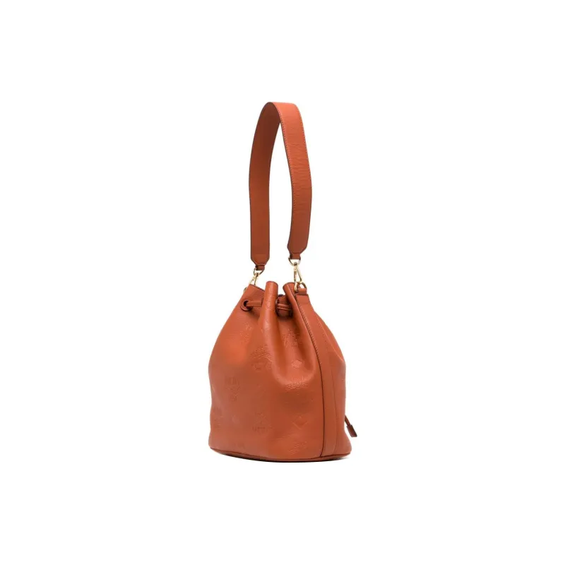 MCM Dessau Series Leather Bucket Bag Handbag Shoulder Bag Crossbody Bag Medium Size Women's Brown-1