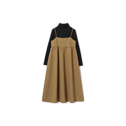 Beams Two Piece Skirt Sets Women's Set Black Knitwear+Camel Slip Dress