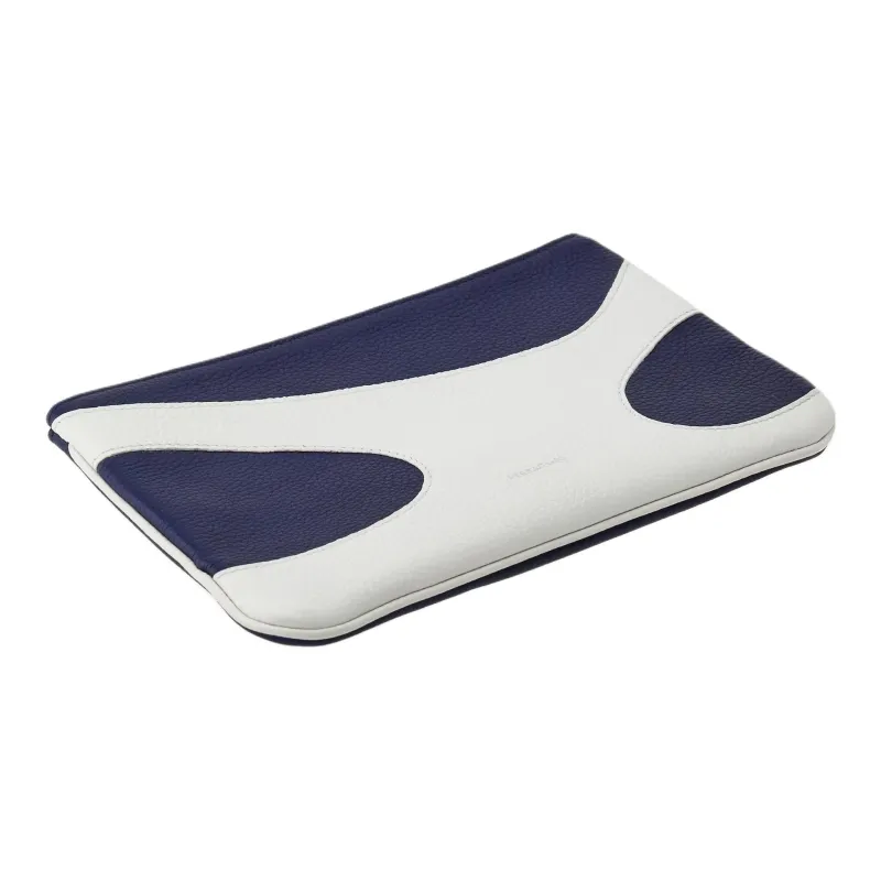 FERRAGAMO Calfskin Clutch Men's Optical White & Midnight Blue-2