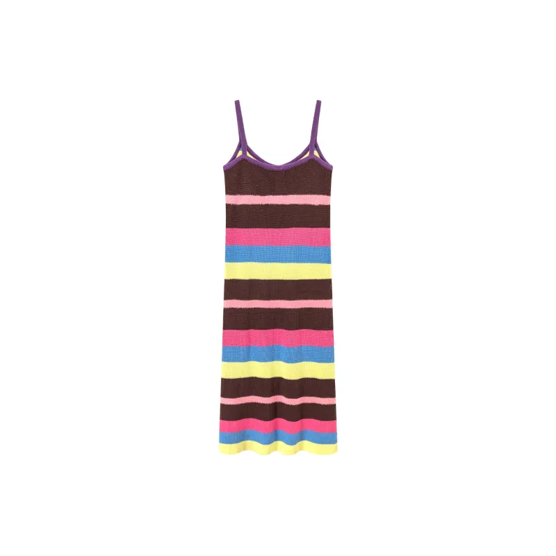 CHUU Slip Dresses Women's Coffee Stripes-1