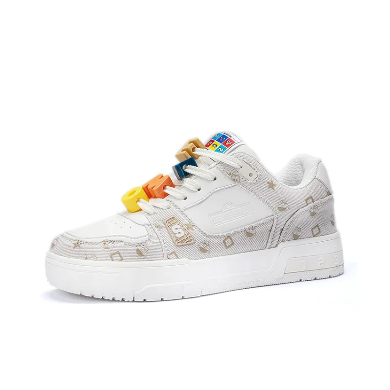 SESAME STREET Skateboard Shoes Unisex Low Top Black & White/Denim Blue/Beige Apricot/Black-23