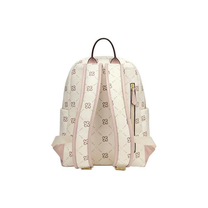 POLO PVC With Synthetic Leather Backpack Medium Size Women's Coffee/Gray/Beige Yellow-8