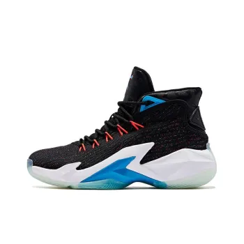 QIAODAN Shock Absorbers With Slip Resistant Features High Top Basketball Shoes Men's Black Blue