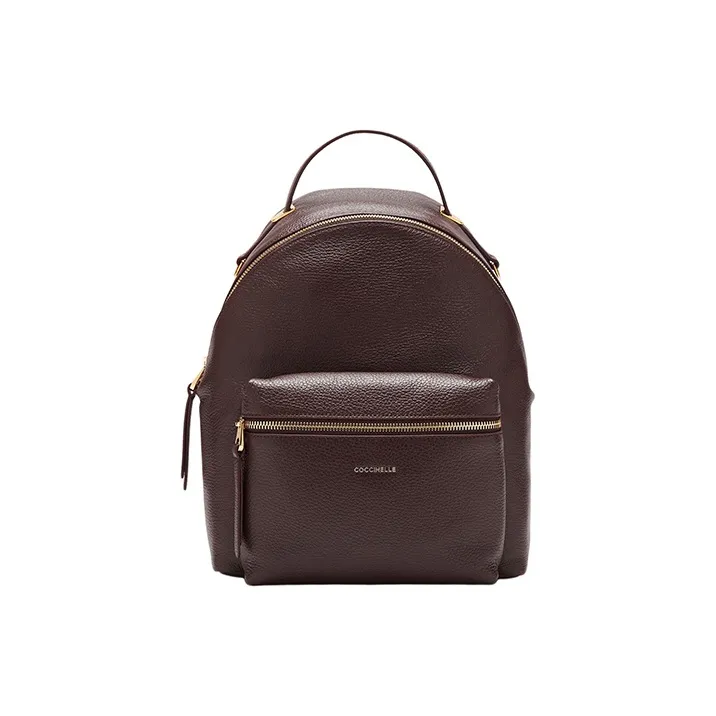 COCCINELLE Grained Leather Backpack Medium Size Women's Brown-0