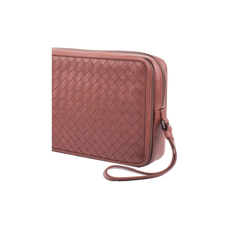 Bottega Veneta Leather Clutch Women's Red Brown-4