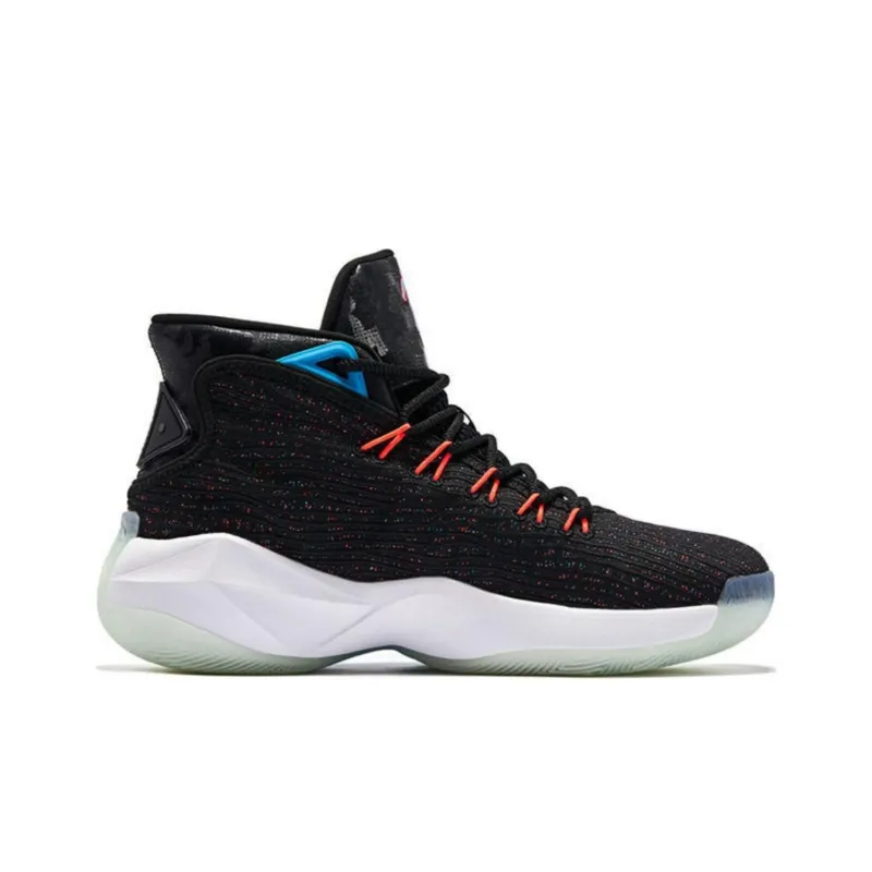 QIAODAN Shock Absorbers With Slip Resistant Features High Top Basketball Shoes Men's Black Blue-1