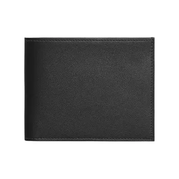 HERMES Swift Calfskin Card Holder Women's Black With Sapphire Blue Accents