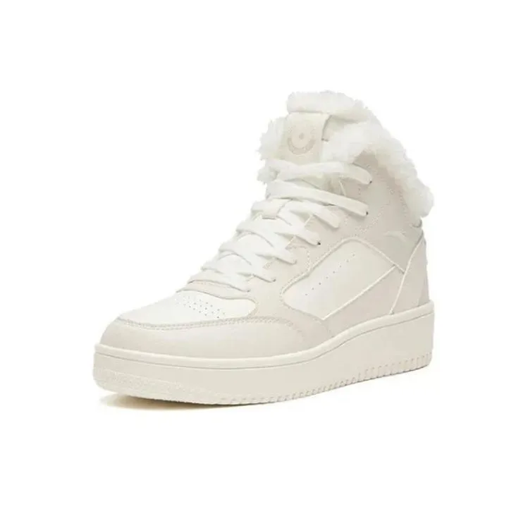 Anta Warm Anti Slip And Wear Resistant High Top Skateboard Shoes Women's White Gray-2