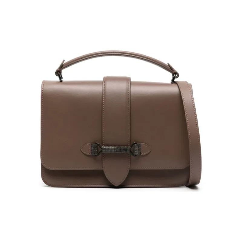 Brunello Cucinelli Monili Calfskin Handbag Shoulder Bag Crossbody Bag Women's Coffee-0