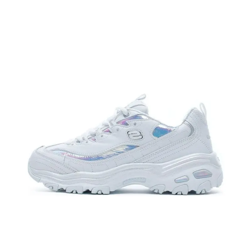 Skechers D'LITES Cushioning Anti-Slip And Wear-Resistant Low-Top Chunky Sneakers Women's Silver White-0