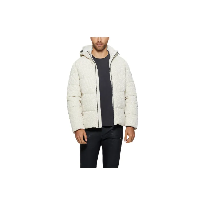 GUESS All Over Logo Puffer Jackets Coats Men's White-1