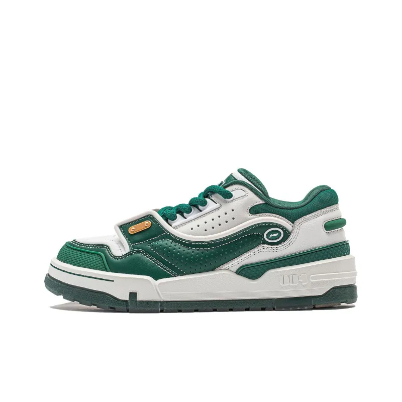 LiNing 001 BTC MEGA Slip-Resistant Cushioning Wear-Resistant Support Low-Top Skateboard Shoes Women's White Green-0