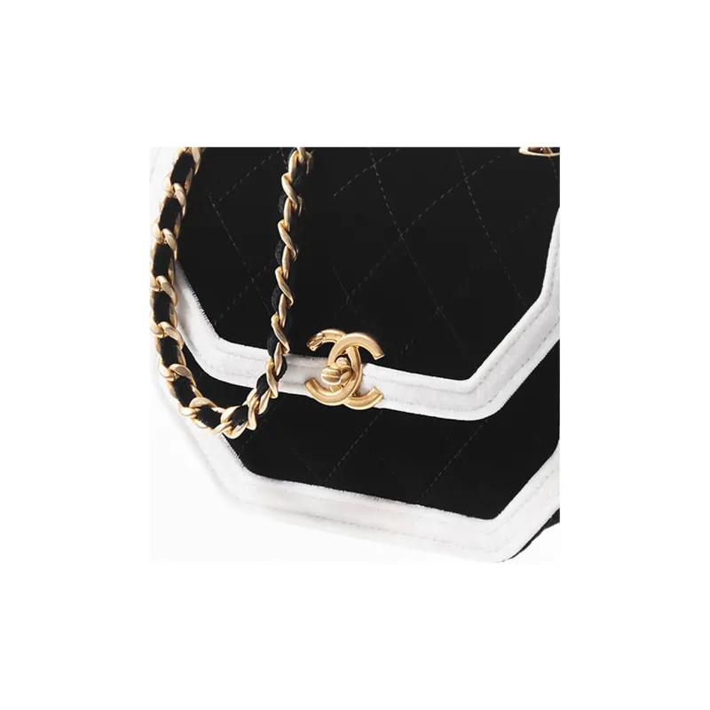 CHANEL 21K Winter Velour Flap Bag, Shoulder Bag, Crossbody Bag Mini Women's Black/White-3