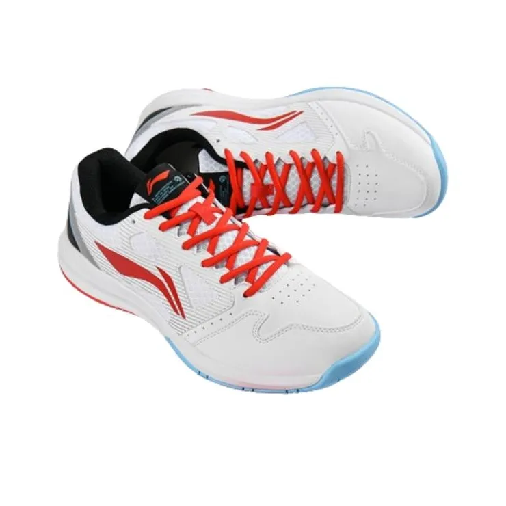 LiNing Feather Abrasion Resistant Low Top Badminton Shoes Unisex White Red-2