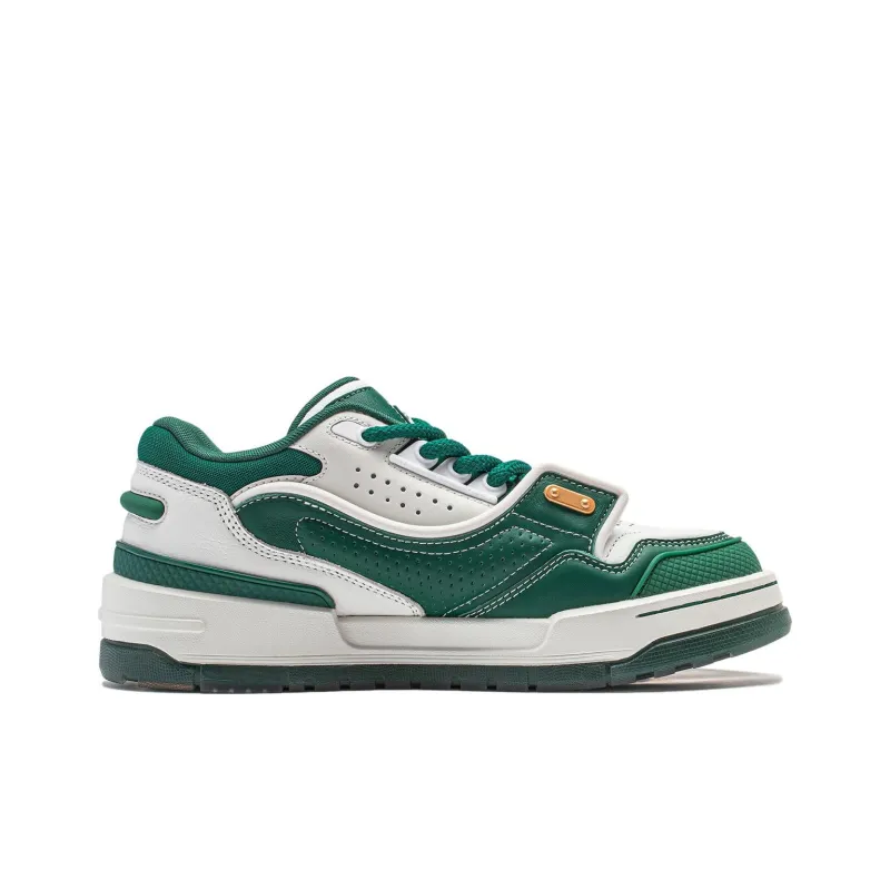 LiNing 001 BTC MEGA Slip-Resistant Cushioning Wear-Resistant Support Low-Top Skateboard Shoes Women's White Green-1