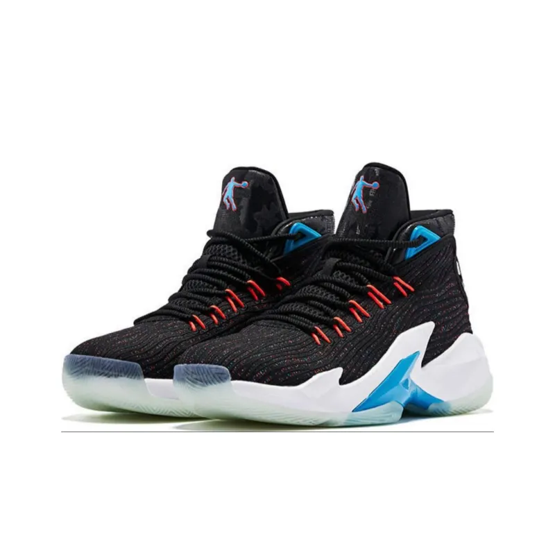 QIAODAN Shock Absorbers With Slip Resistant Features High Top Basketball Shoes Men's Black Blue-2