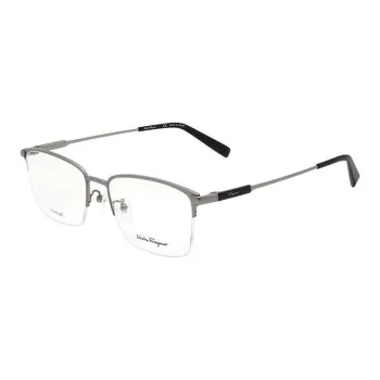 FERRAGAMO Titanium Browline Eyeglass Frames Unisex Silver