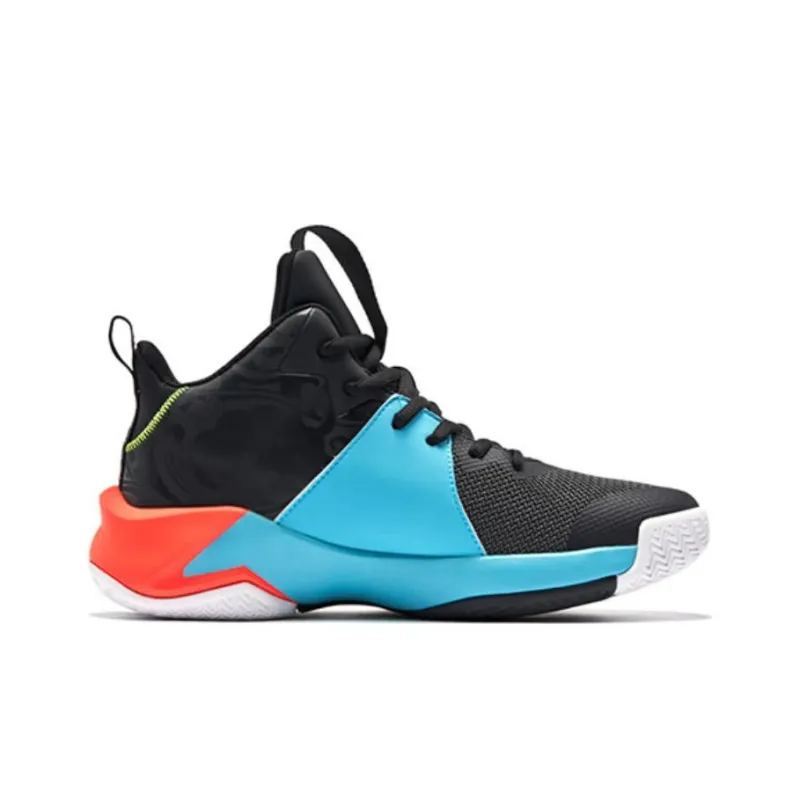 QIAODAN Durable Breathable Mid Top Basketball Shoes Men's Black Blue-1
