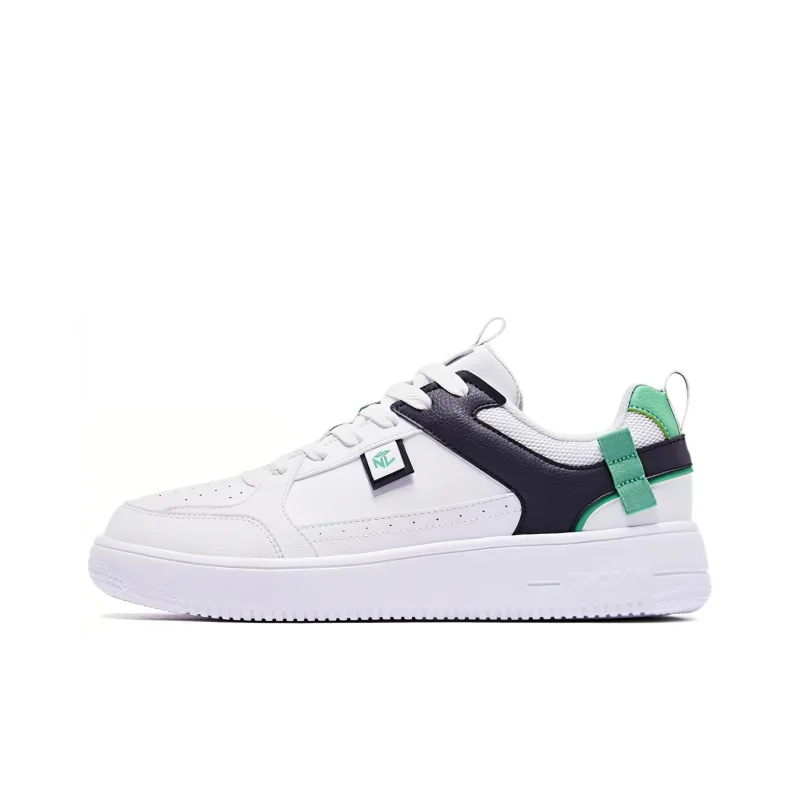 QIAODAN Anti Slip Wear Resistant Low Top Skateboard Shoes Men's White Green-0