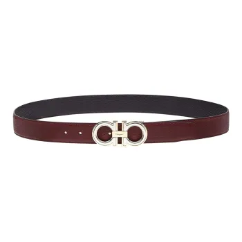 FERRAGAMO Logo With Buckle, Smooth Buckle Leather Belts Women's Red/Black Width 2.5cm