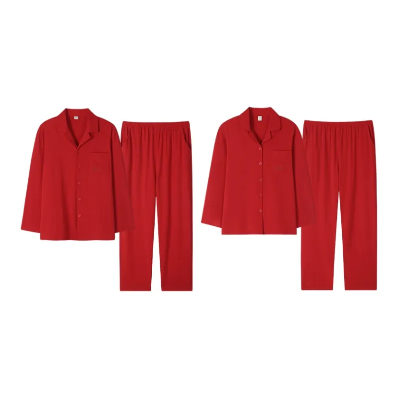 Sha Qian Pajama Set Spring And Fall Season Unisex Red-0