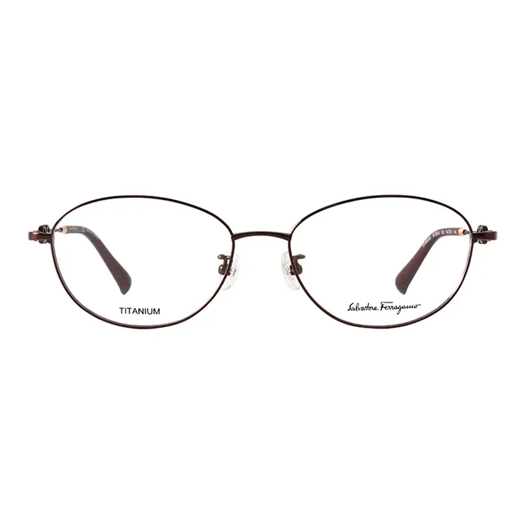 FERRAGAMO Titanium Oval Eyeglass Frames Women's Burgundy-1