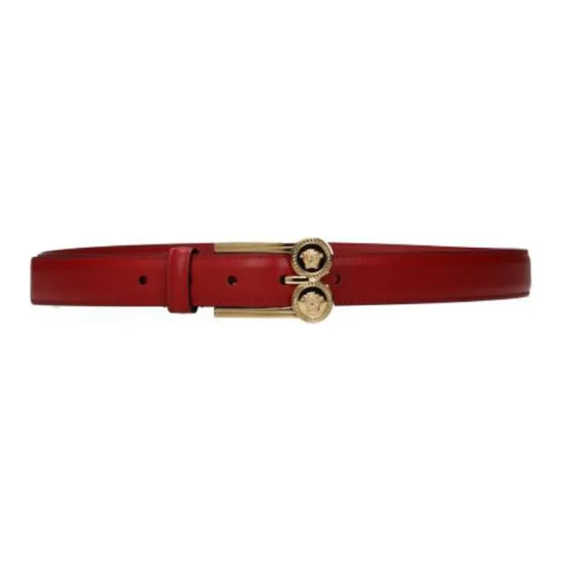 VERSACE Medusa Head Styling Pin Buckle Leather Belts Women's Red-0