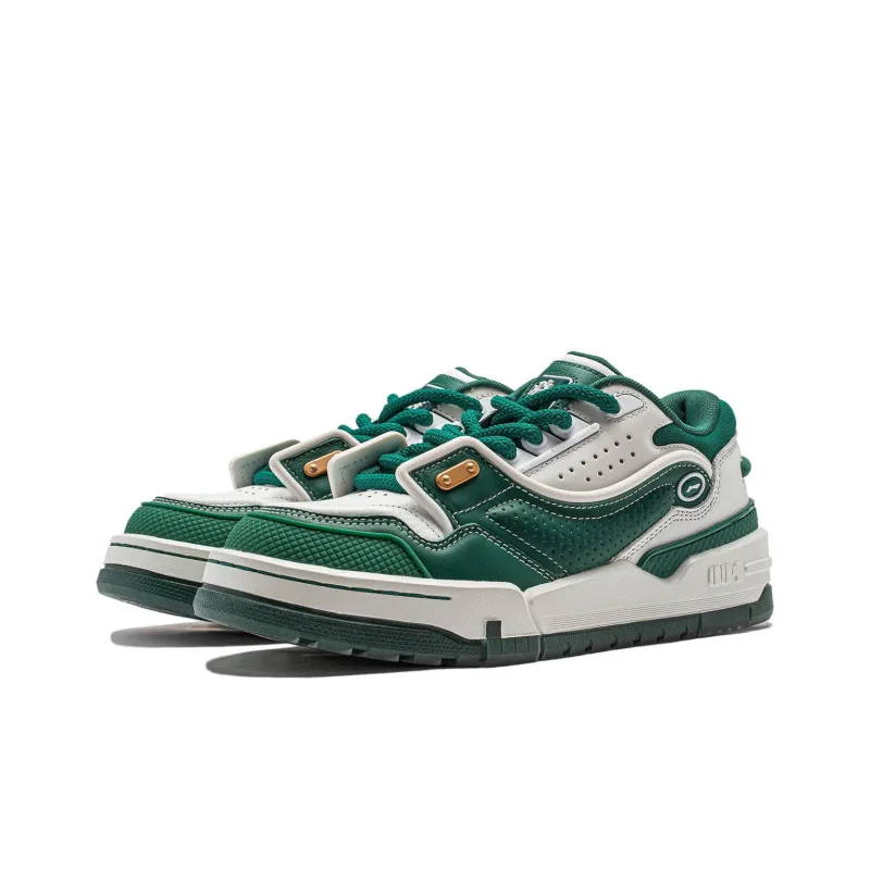 LiNing 001 BTC MEGA Slip-Resistant Cushioning Wear-Resistant Support Low-Top Skateboard Shoes Women's White Green-2