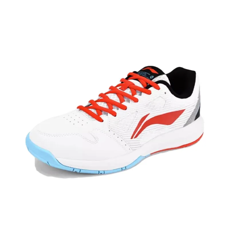 LiNing Feather Abrasion Resistant Low Top Badminton Shoes Unisex White Red-1