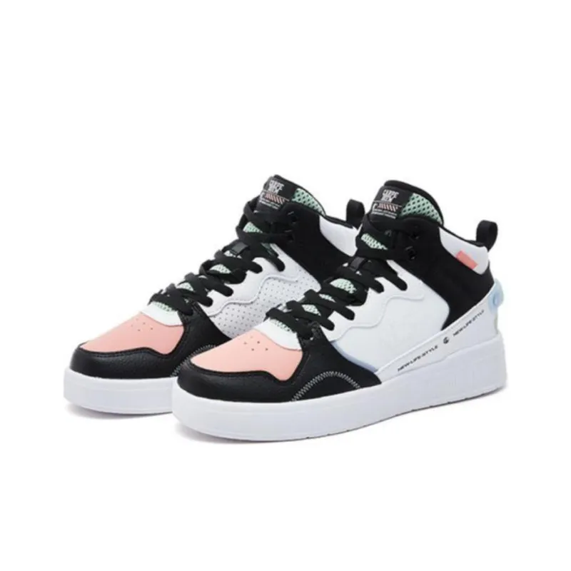QIAODAN Slip Resistant Cushioning High Top Skateboard Shoes Women's Black Pink-1
