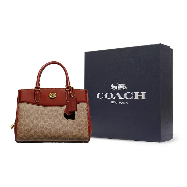 COACH Brooke Coated Canvas With Calfskin Handbag, Shoulder Bag, Crossbody Bag Medium Size Women's Brown & Rusty-7