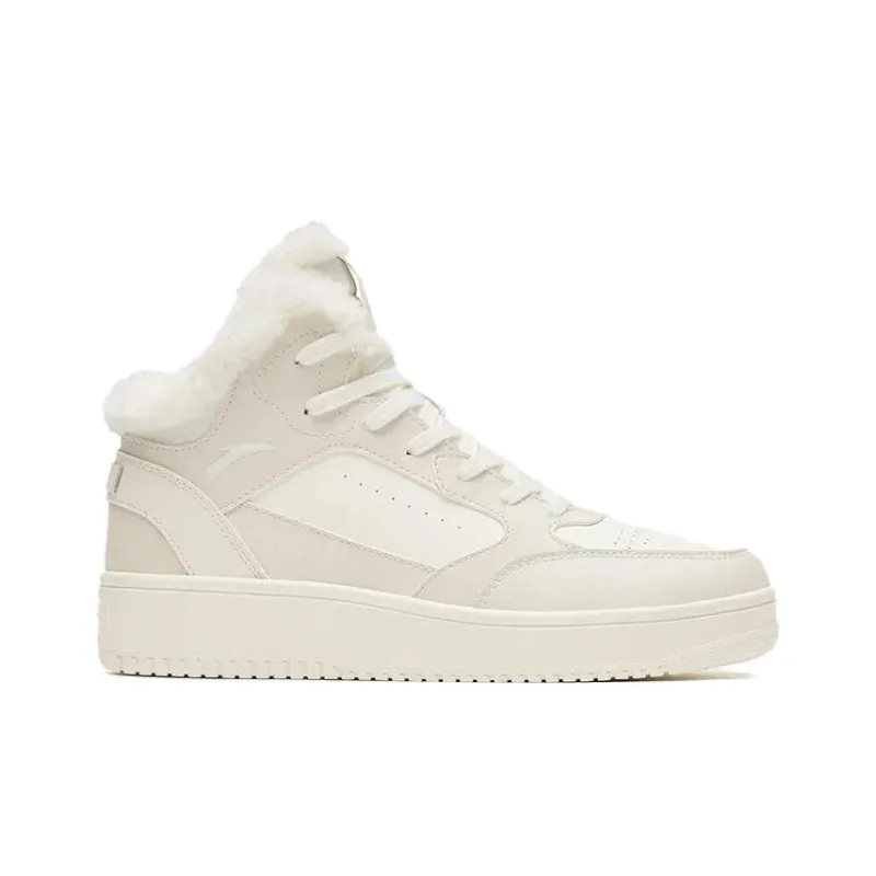 Anta Warm Anti Slip And Wear Resistant High Top Skateboard Shoes Women's White Gray-1