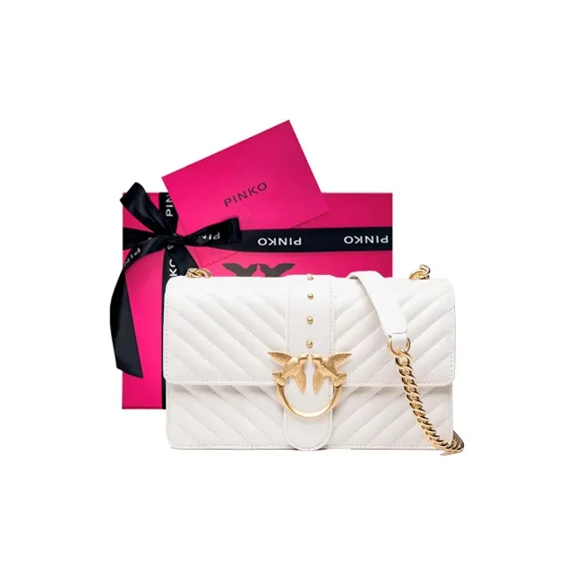 PINKO LOVE Series Quilted Leather Bird Bag, Swallow Bag, Shoulder Bag, Crossbody Bag Medium Size Women's White-7