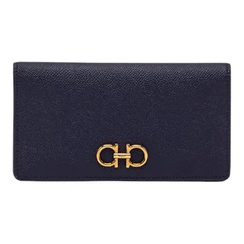 FERRAGAMO GANCINI Stamped Calfskin Wallet Women's Midnight Blue
