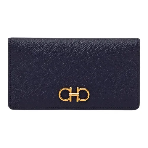FERRAGAMO GANCINI Stamped Calfskin Wallet Women's Midnight Blue